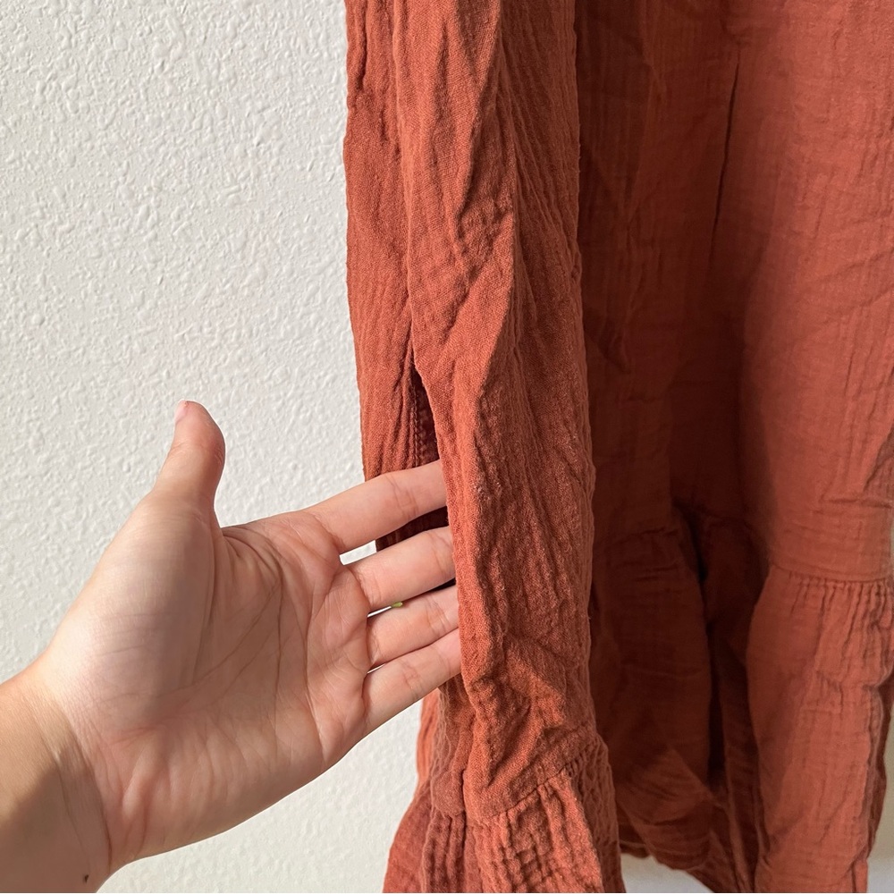 Free People Rust Orange Ruffled Pleated Mini Pocket Sundress - Picture 4 of 4
